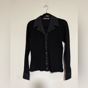 Rayure Paris VTG Black Textured Stretchy Button-Up Shirt Size 42 US 10 Retro 90s